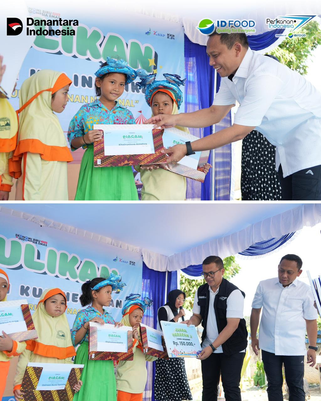 PT Perikanan Indonesia menyalurkan beasiswa kepada anak Taman Kanak-Kanak pada gelaran Bazar dan Kuliner Ikan (Bakulikan) di kawasan Cipayung, Jakarta Timur