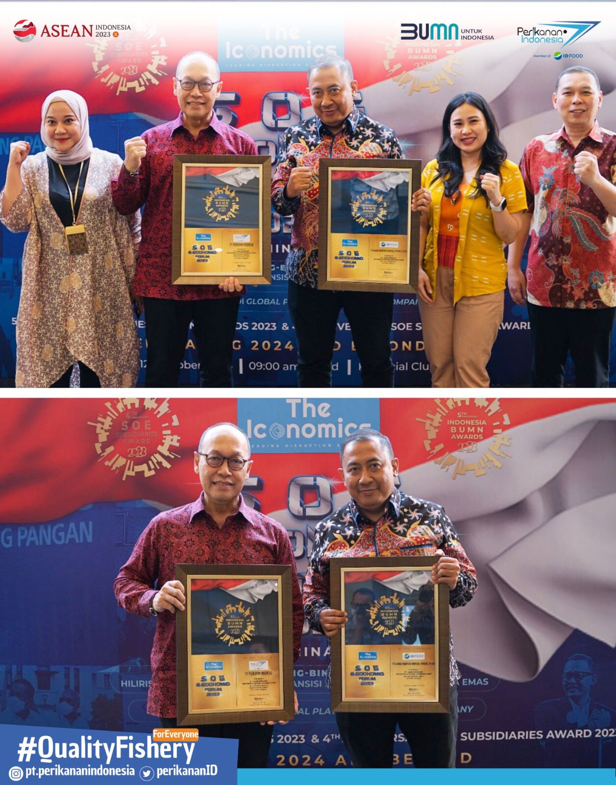 PT Perikanan Indonesia menyabet penghargaan Best Brand Popularity, Best Social Reputation Fishery Category dalam ajang 5th Anniversary Indonesia BUMN Awards 2023