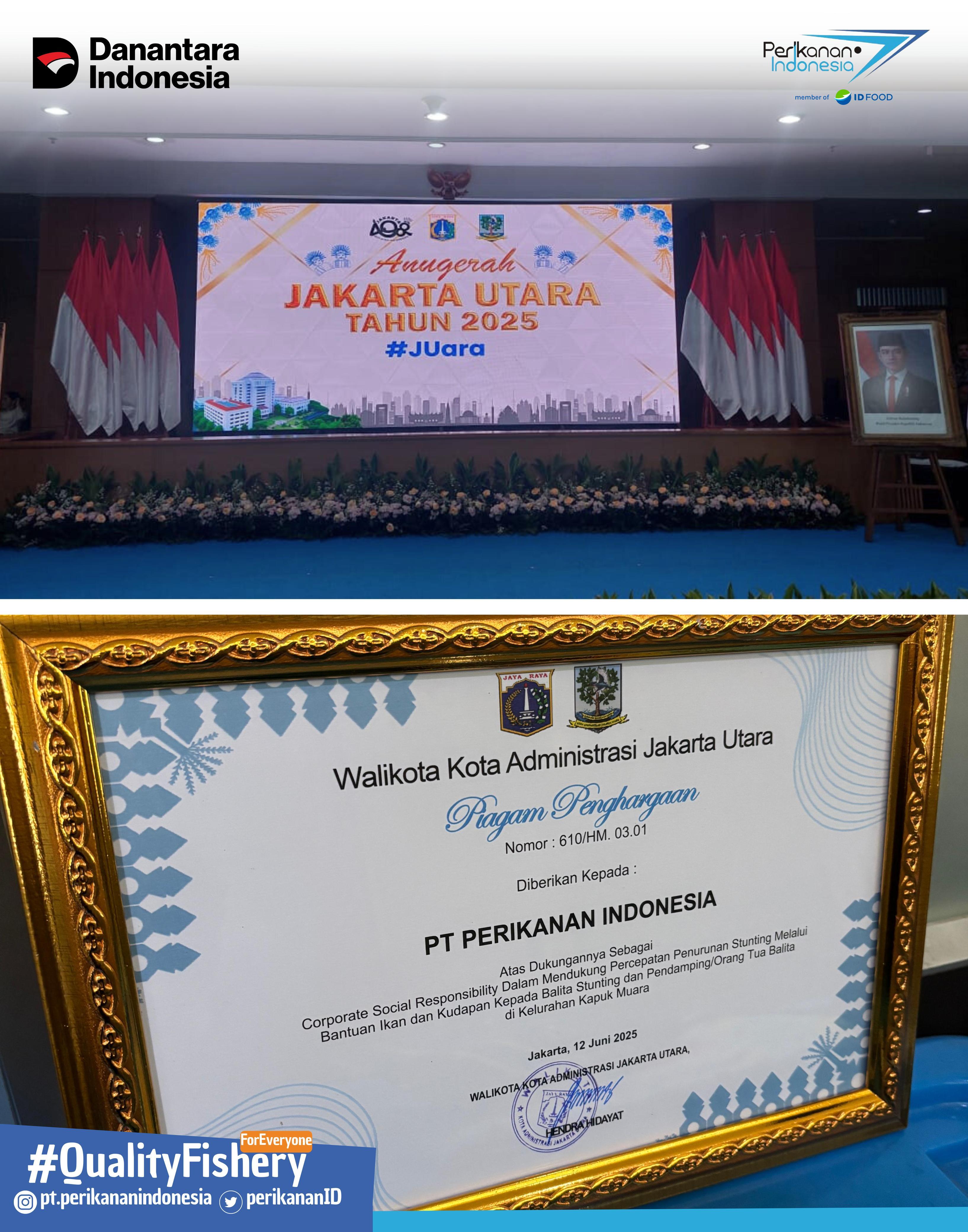 PT Perikanan Indonesia menyabet penghargaan dari Walikota Jakarta Utara