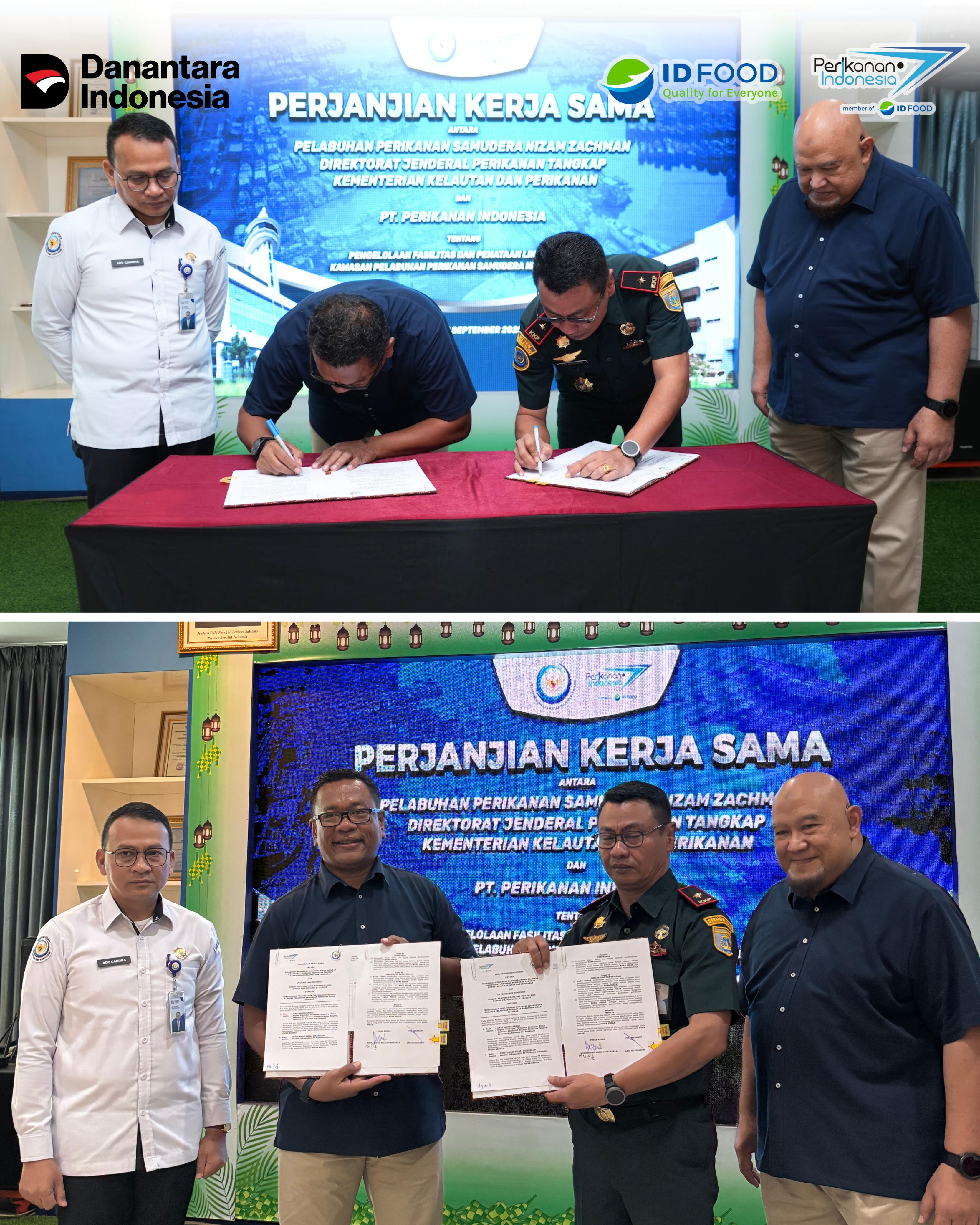 Kolaborasi penataan pelabuhan perikanan, PT Perikanan Indonesia meneken perjanjian kerja sama dengan Kementerian Kelautan dan Perikanan melalui UPT Pelabuhan Perikanan Samudera Nizam Zachman Jakarta (PPSNZJ)